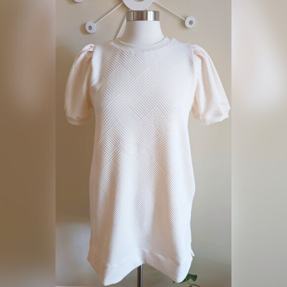 NEW 1X-3X Textured Shift Dress in Ivory Comfortable Versatile Winter Jodifl Plus - Picture 2 of 3